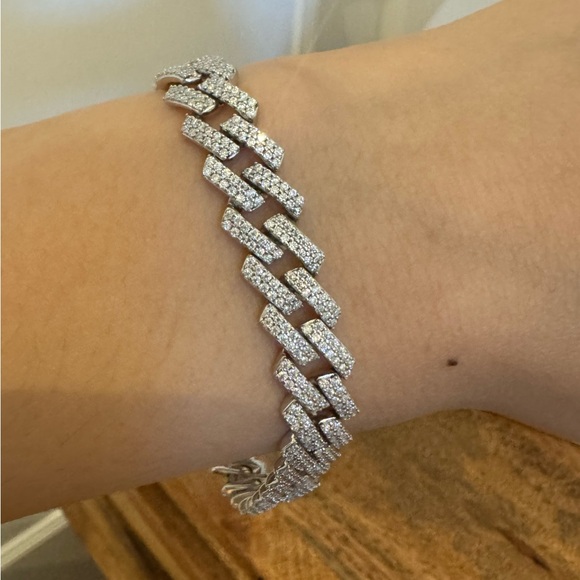 New Moissanite 10MM Cuban Link Bracelet, 18K White Gold Plated Sterling Silver - Picture 3 of 17
